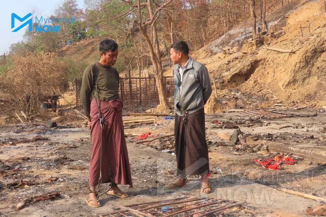 Brig-Gen Kyaw Kyaw Than, commander of the junta’s Western Command, and his deputy Brig-Gen Thaung Htun pose in a photo taken on March 17, 2026. (Photo: Phadu Tun Aung / Myanmar Now)