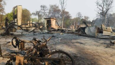 Houses in Hpet Pin Aing, in Mandalay Region’s Myingyan Township, after they were torched on the morning of April 3 (Photo: Supplied)