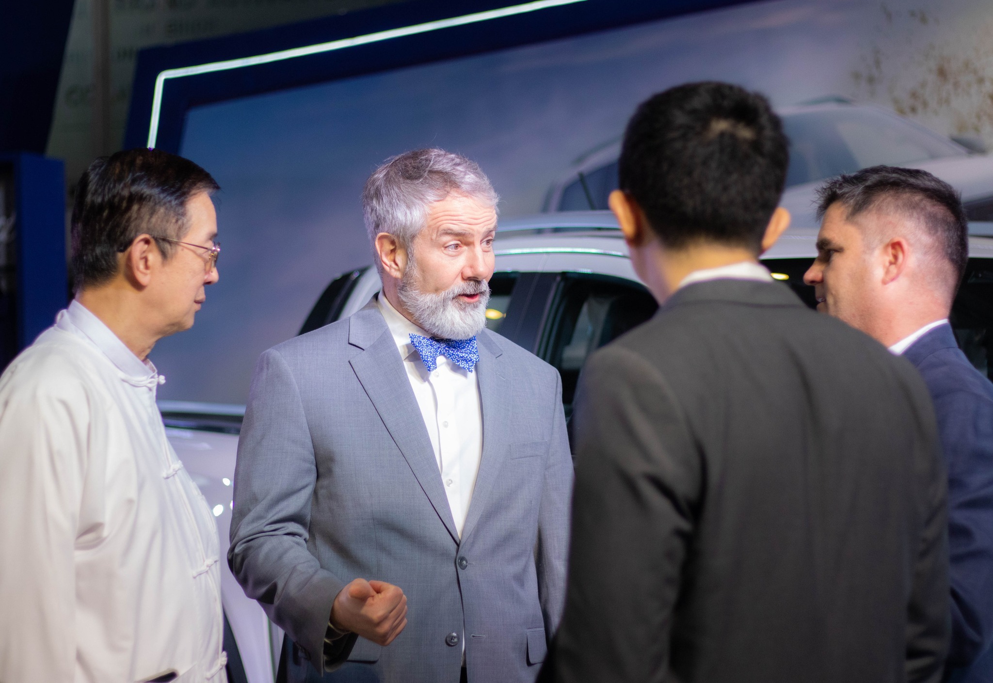 The head of the U.S. Embassy in Yangon, Douglas Sonnek (second left), a the Yangon International Mobility Show in March (Photo: U.S. Embassy Rangoon)