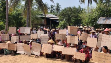 Local residents protest on May 27 against the arrest of Student Revolutionary Force leader San Tin Tun (Photo: Supplied)