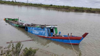 The boat that capsized in the Kin River in Ponnagyun Township on June 15, killing at least 11 passengers (Photo: Ponnagyun Youths Association)