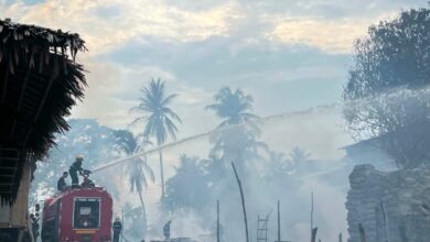 Firefighters in Kyauktaw extinguish a blaze started by a junta airstrike on June 17 (Photo: Supplied)