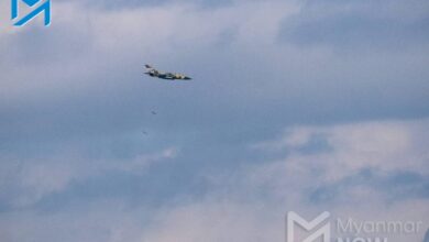 Military aircraft, like this junta fighter jet seen dropping bombs over Namkham in northern Shan State in December 2023, accounted for most of the deaths (Photo: Myat Pan / Myanmar Now)