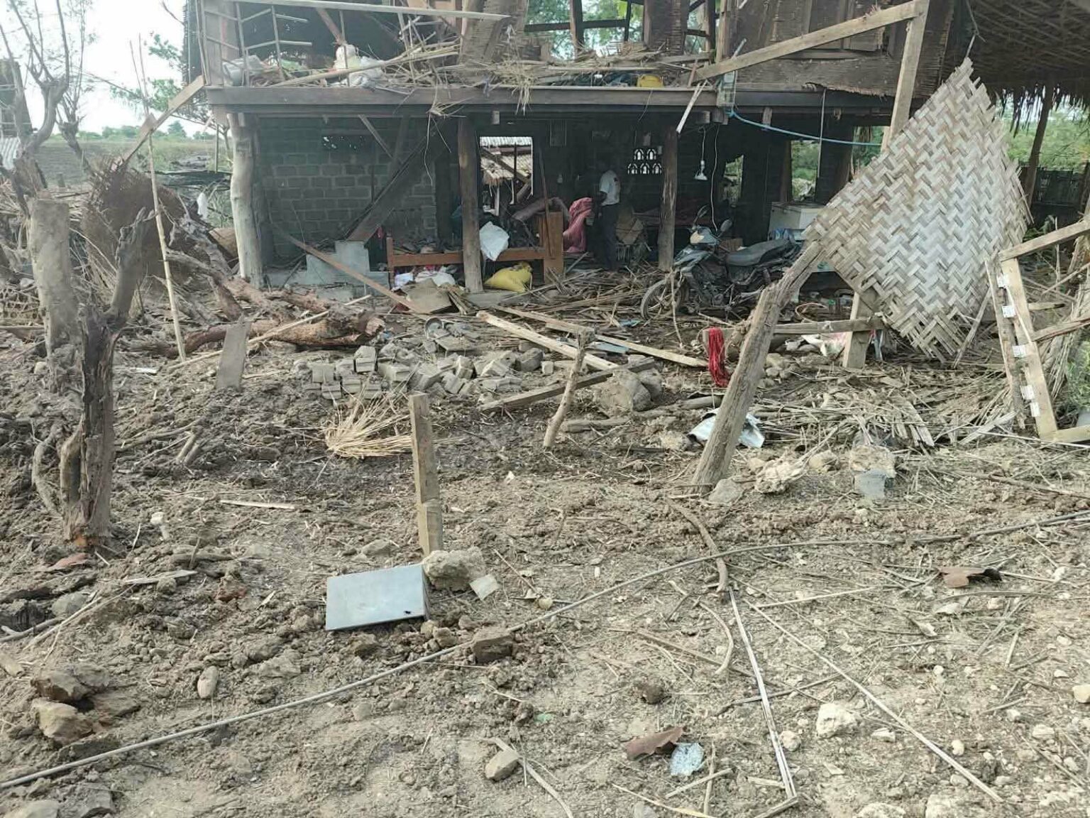 One of the houses destroyed by airstrikes on the village of Ta Laing in Sagaing Township on June 28 (Photo: Supplied)