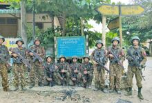 Junta troops pose after recapturing the villages of Meza and Nant Thea, about 10 miles south of Indaw, on July 4 (Photo: CINCDS)