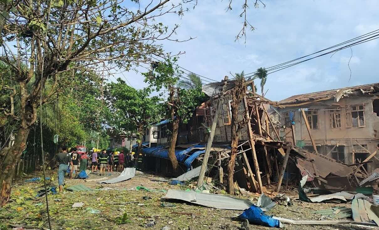The aftermath of an airstrike on Thandwe on July 19 (Photo: APM)