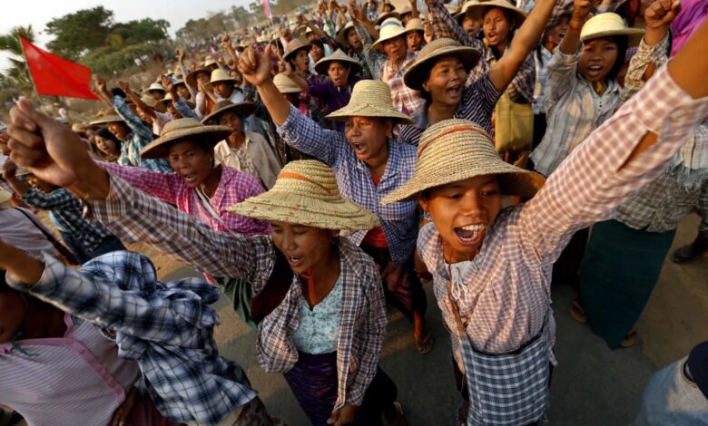 Villagers living near the Letapdaung copper mine protest the project in 2013 (Photo: EPA)