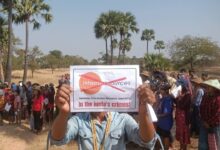 Protesters demand action against Interra during a demonstration in Magway Region on February 12 (Photo: Magway People’s Strike Committee)