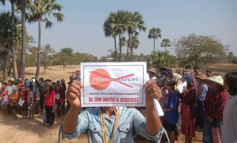 Protesters demand action against Interra during a demonstration in Magway Region on February 12 (Photo: Magway People’s Strike Committee)