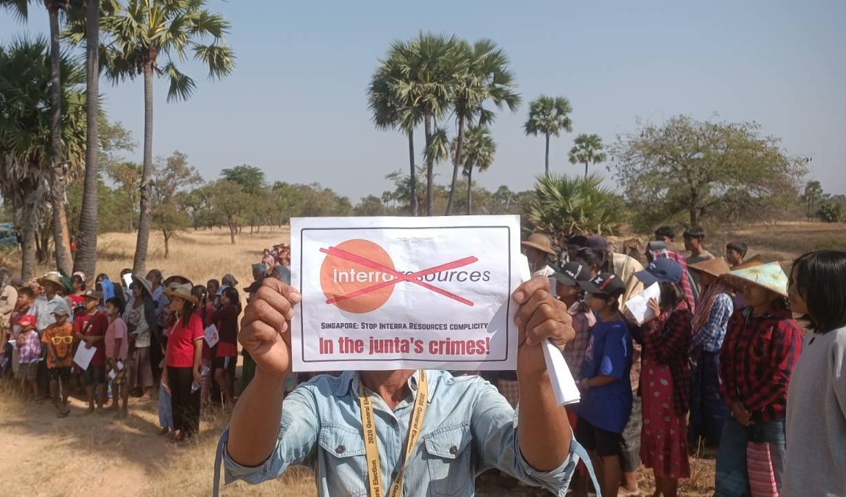 Protesters demand action against Interra during a demonstration in Magway Region on February 12 (Photo: Magway People’s Strike Committee)