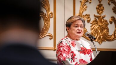 Philippines’ Foreign Secretary Maria Theresa P. Lazaro, ASEAN’s special envoy on Myanmar, speaks at a press conference in Bangkok on July 12 (Photo: AFP)