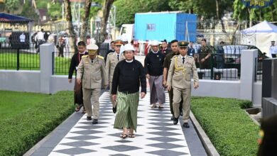 Junta leader Min Aung Hlaing at the Martyrs’ Day ceremony in Yangon on July 19 (Photo: AFP)