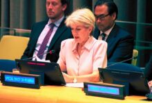 The UN Secretary-General’s Special Envoy on Myanmar Julie Bishop describes the country’s worsening humanitarian and security crisis during an informal meeting of the UN General Assembly in New York on June 19 (Photo: UN)