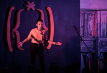 Nandar performs on stage during her production of “The Vagina Monologues” in Yangon in 2018 (Photo: Supplied)