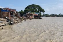 Rising floodwaters threaten homes in Rakhine State in early July (Photo: Nyi Htwe / Myanmar Now)