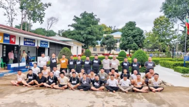Thirty-six Chinese nationals arrested at an online scam compound near the village of Nar Yine Ywar Thit in Namsang Township on August 3 (Photo: Myawaddy)