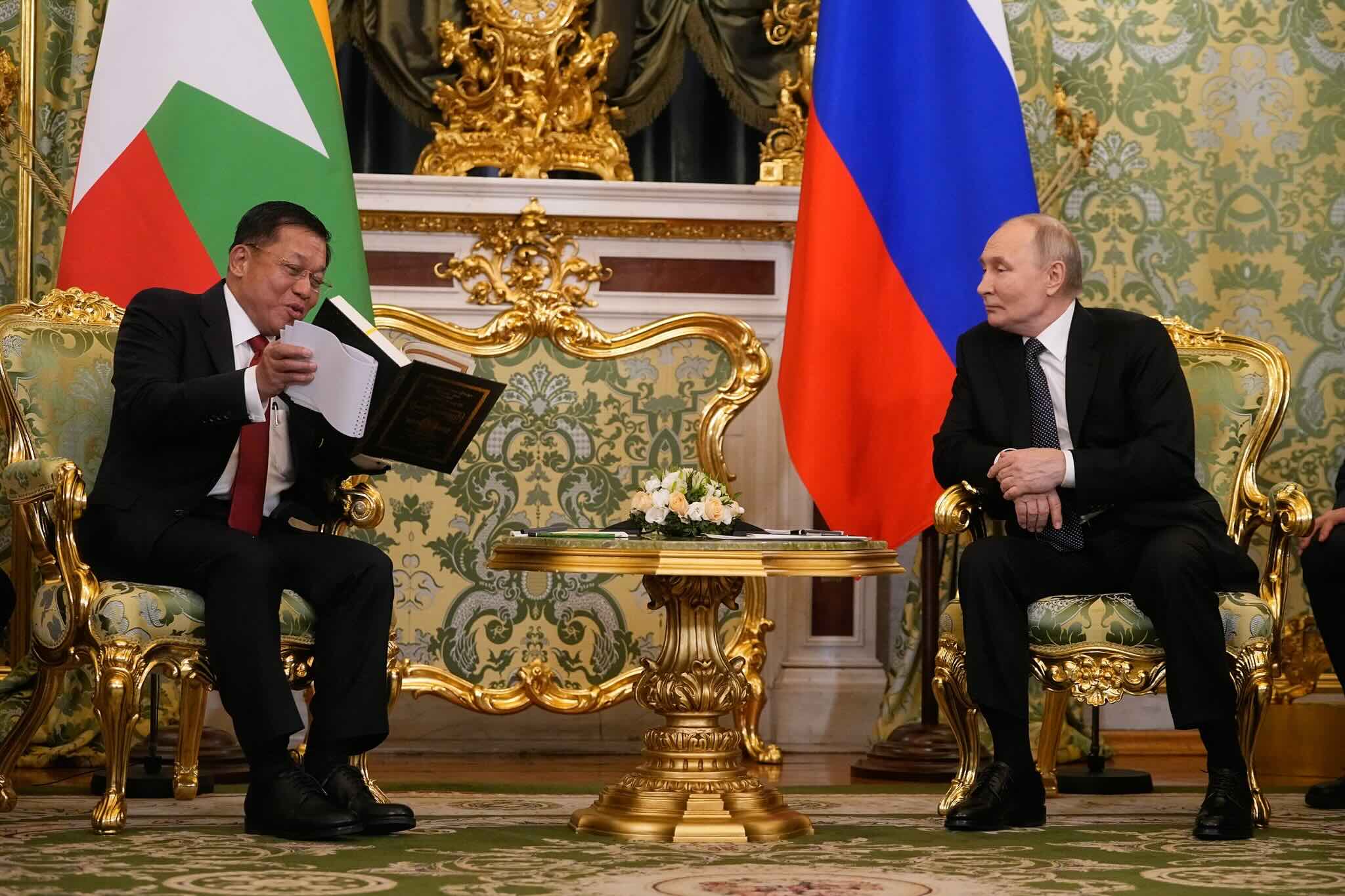 Russian President Vladimir Putin meets with Min Aung Hlaing during a trip to Russia in March, 2025 (Photo: AFP)