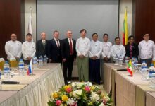 Representatives of the junta-controlled Myanmar Customs Department and the Myanmar branch of Russia’s Astra Consulting LLC at the signing of the contract for the National Single Window Web Portal Project in Naypyitaw on August 12 (Photo: Nikolay Pryanishnikov / Facebook)