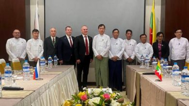 Representatives of the junta-controlled Myanmar Customs Department and the Myanmar branch of Russia’s Astra Consulting LLC at the signing of the contract for the National Single Window Web Portal Project in Naypyitaw on August 12 (Photo: Nikolay Pryanishnikov / Facebook)
