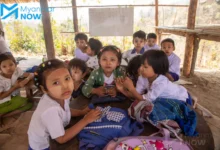 IDP children attending class in the woods of Pauk Township, Magway Region, in March (Photo: Moe Oo)