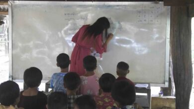 Students attend a school in a resistance-held area in Bago Region’s Nyaunglebin Township in 2024 (Photo: Saw Reh / Myanmar Now)