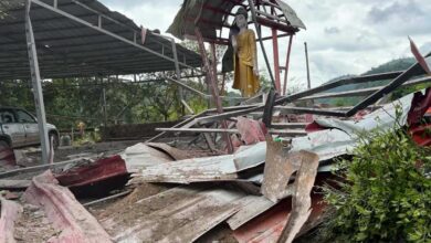 A monastery in southern Myawaddy Township after it was bombed by junta forces on July 28 (Photo: Supplied)