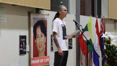 Aung San Suu Kyi’s son Kim Aris speaks at a prayer gathering in Sydney, Australia, on June 6, calling on Myanmar's military authorities to provide proof that his mother is still alive (Photo: Kim Aris / Facebook)