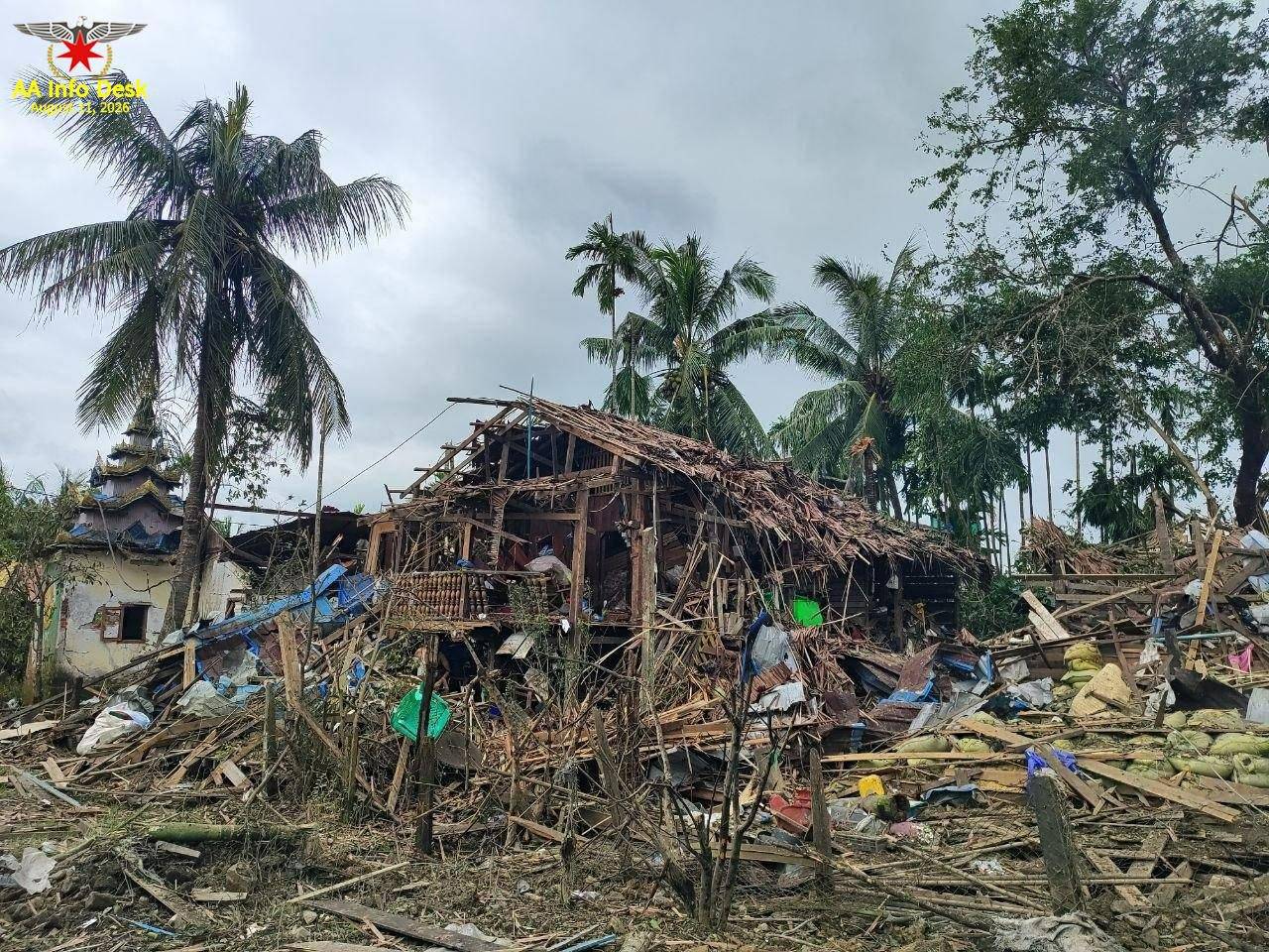 Houses destroyed by recent junta airstrikes in Thandwe Township (Photo: AA Info Desk)