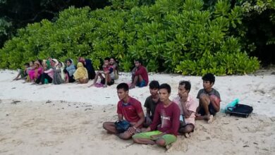 Rohingya migrants detained in Malaysian territorial waters off the island of Langkawi in July 2020 (Photo: Malaysian Maritime Enforcement Agency / AFP)