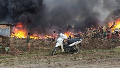 Scene following the junta’s airstrike on an IDP camp near Yoe Ngu village in Ponnagyun Township on October 4 (Photo: Khine Min Shin)