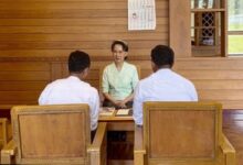 Photo showing detained Aung San Suu Kyi meeting with junta officials in Naypyidaw, released on October 19, 2026 (Photo: Myanmar Ministry of Foreign Affairs/AFP)