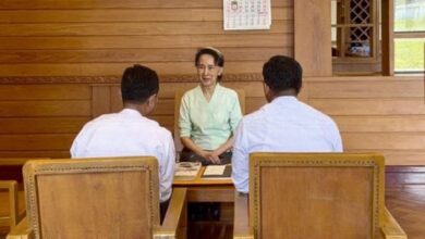 Photo showing detained Aung San Suu Kyi meeting with junta officials in Naypyidaw, released on October 19, 2026 (Photo: Myanmar Ministry of Foreign Affairs/AFP)