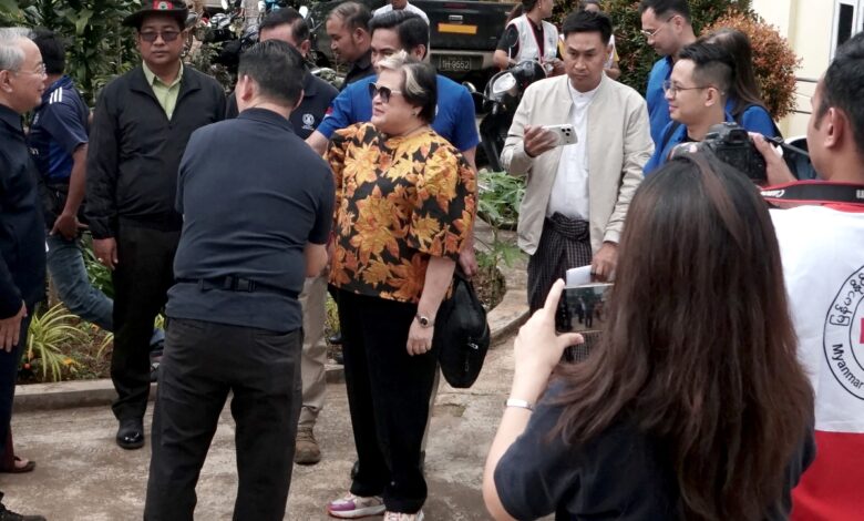 ASEAN special envoy Theresa Lazaro, centre, arrives in Taunggyi during a humanitarian monitoring mission on October 28 (Photo: AFP)
