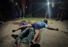 The bodies of two resistance fighters from Sagaing Region’s Budalin Township who were killed on the night of October 4 (Photo: Supplied)