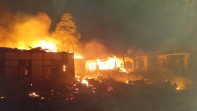 A hospital in Chin State’s Mindat Township is seen burning after being hit by a junta airstrike in April 2024 (Photo: Supplied)