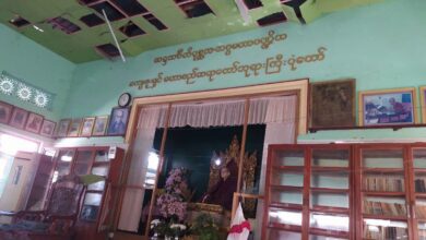 Damage incurred from a junta airstrike on the Mahasi Meditation Monastery in Seikkhun village, Shwebo Township, on October 11 (Photo: People’s Defense Comrade)
