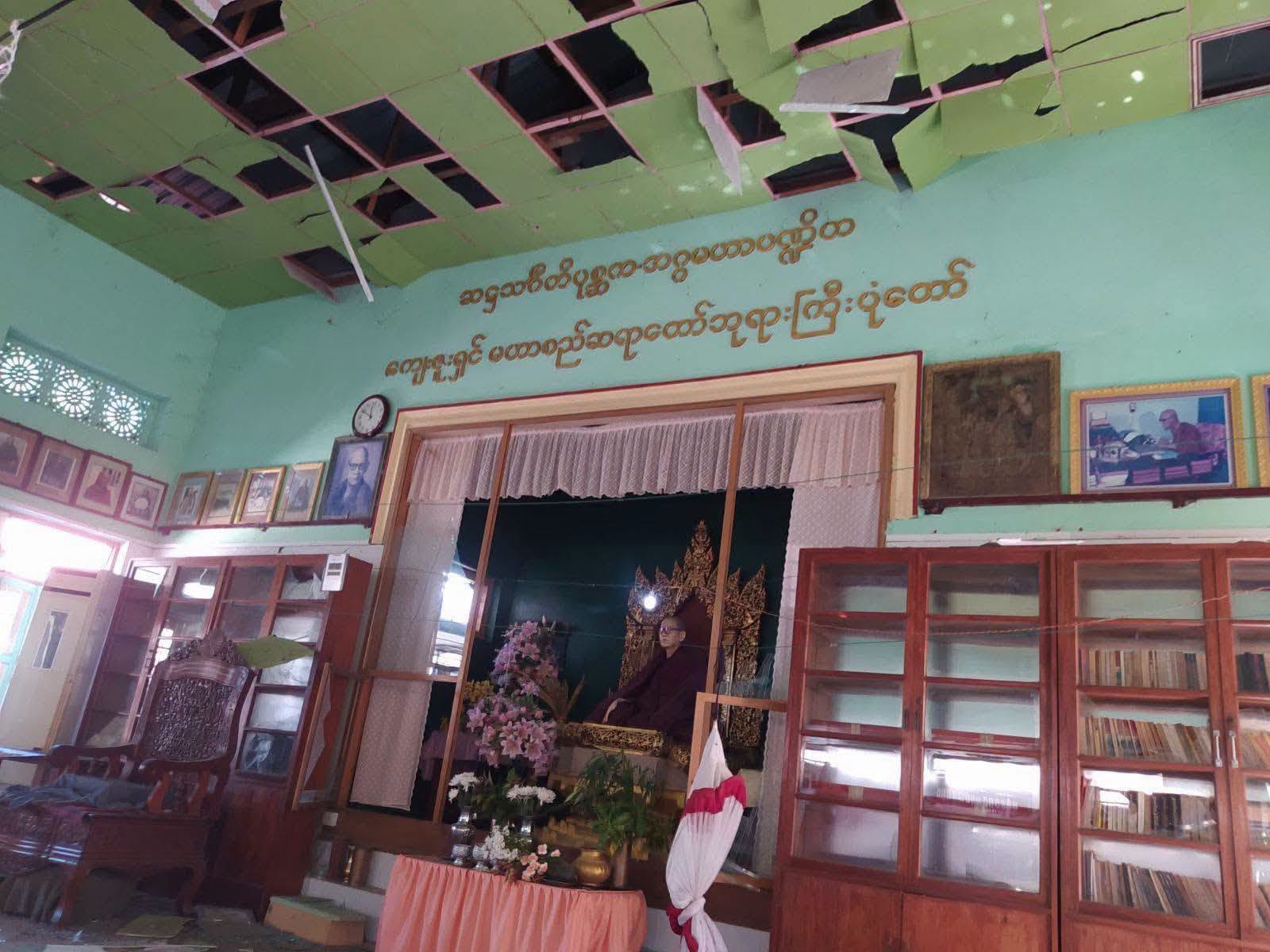 Damage incurred from a junta airstrike on the Mahasi Meditation Monastery in Seikkhun village, Shwebo Township, on October 11 (Photo: People’s Defense Comrade)