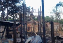 A home in Kun Chan village caught fire in the junta’s attack on Tuesday (Photo: Supplied)