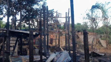 A home in Kun Chan village caught fire in the junta’s attack on Tuesday (Photo: Supplied)