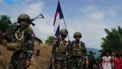 KNU တပ်မဟာ ၆ နယ်မြေရှိ KNLA ၊ KNDO ၊ PDF ပူးပေါင်းစစ်ကြောင်းမှ တပ်ဖွဲ့ဝင်များ။ (ဓာတ်ပုံ - METRO)