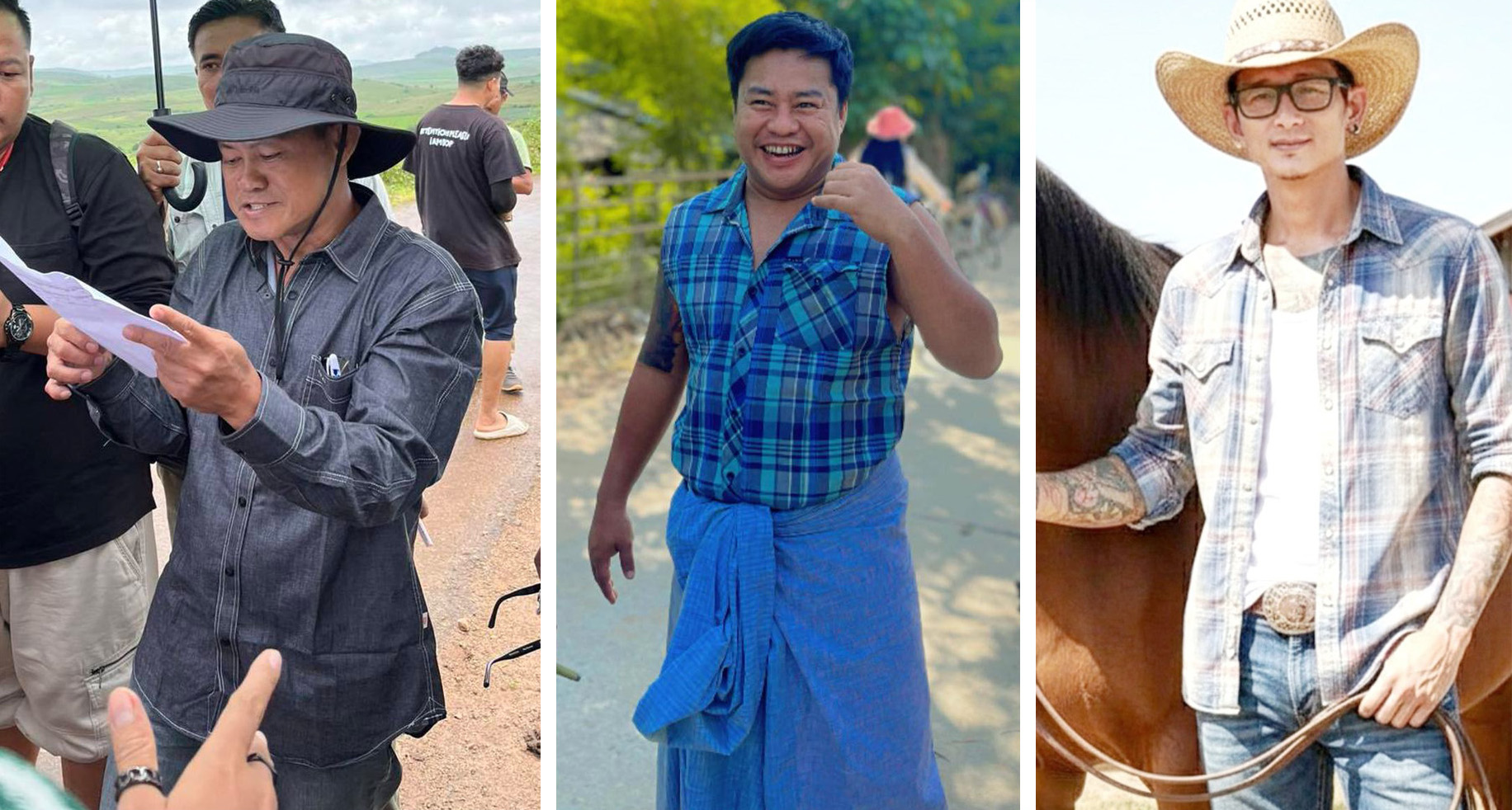 ပုံစာ- ဖမ်းဆီးထားသည်ဟု စစ်တပ်က ထုတ်ပြန်ထားသော ဒါရိုက်တာ မိုက်တီး ၊ ဟာသသရုပ်ဆောင် အုန်းဒိုင်း သရုပ်ဆောင် ကျော်ဝင်းထွဋ်၊။