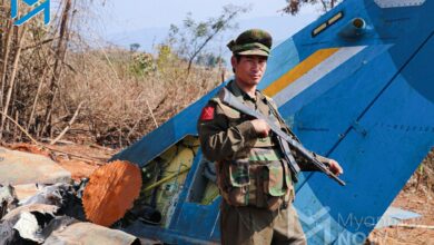 ၂၀၂၄ ဇန်နဝါရီလအတွင်းက ရှမ်းပြည်မြောက်ပိုင်း ကွတ်ခိုင်မြို့နယ် နမ့်ဖတ်ကာကျေးရွာအနီး KIA က ပစ်ချခဲ့သည့် စစ်တပ်လေယာဉ် (ဓာတ်ပုံ - မြတ်ပန်း/ Myanmar Now)