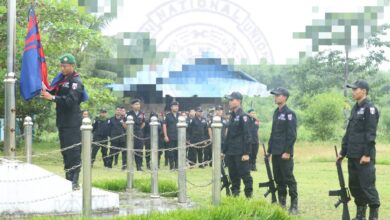 (၃၄) နှစ်ပြည့် ကရင်အမျိုးသားရဲတပ်ဖွဲ့နေ့ အခမ်းအနားတွင်တွေ့ရသည့် ကရင်အမျိုးသား ရဲတပ်ဖွဲ့ဝင်များ။ (ဓာတ်ပုံ- KNU ဒူးပလာယာခရိုင်)