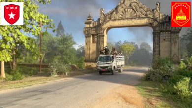 မန္တလေးတိုင်း၊ သပိတ်ကျင်းမြို့နယ်၊ တကောင်းမြို့ကို ကာကွယ်ရေးတပ်ဖွဲ့ဝင်များက ဩဂုတ် ၁၂ ရက်တွင် အပြီးသတ်တိုက်ခိုက်သိမ်းပိုက်ခဲ့သည် (ဓါတ်ပုံ - screenshot from video)