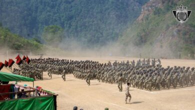 အမှတ် (၁) အယ်လ်ဖာစစ်ဒေသ (မိုးဗြဲနယ်) က ထုတ်ပြန်သည့် စစ်ရေးပြအခမ်းအနား မှတ်တမ်းဓာတ်ပုံ။ Photo Credit - အမှတ် (၁) အယ်လ်ဖာစစ်ဒေသ (မိုးဗြဲ) Facebook