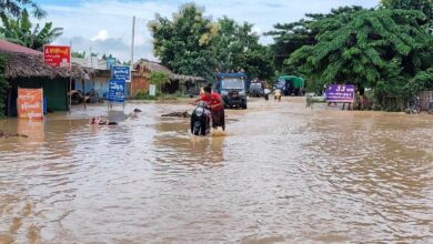 စစ်ကိုင်းတိုင်းအတွင်း သြဂုတ်လဆန်းပိုင်းက တွေ့ရသည့် ရေဘေးသင့်ကျေးရွာတစ်ရွာ။ (ဓာတ်ပုံ - ဒီပဲယင်းမြို့နယ်ပြည်သူ့အုပ်ချုပ်ရေးအဖွဲ့)