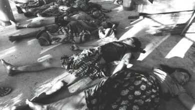 ရေစကြိုမြို့နယ် မြောက်ပိုင်းကျေးရွာများ လေကြောင်းတိုက်ခိုက်ခံရပြီးနောက် သေဆုံးသူများကို တွေ့ရစဉ်။ (ဓာတ်ပုံ- ပေးပို့)
